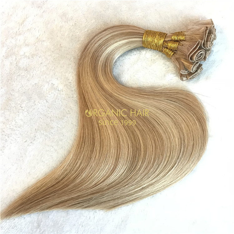 Customized color human cuticle intact hand tied wefts X232